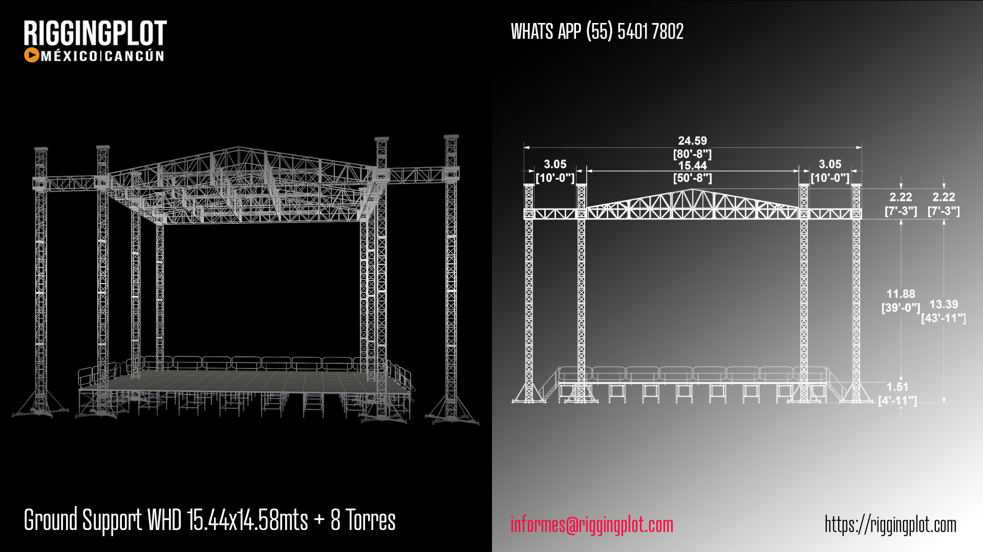 RENTA DE GROUND SUPPORT WHD 18.50X12.20MTS CON CANTILIVER DE 8 TORRES CANCÚN